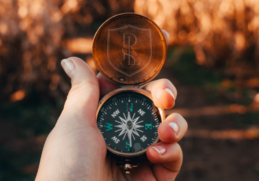 woman's hand holding compass online transformation